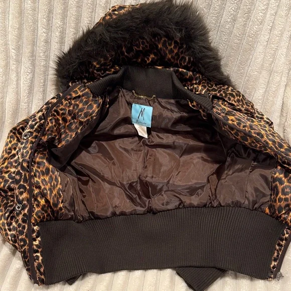 Marciano Leopard Print Puffer Jacket with Black Fur Hood - Picture 2 of 8